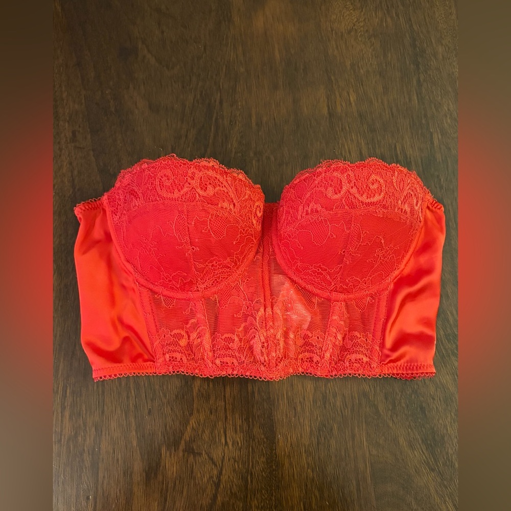 Adika Red Lace Corset Style Strapless Bralette Crop Top Bra Lingerie